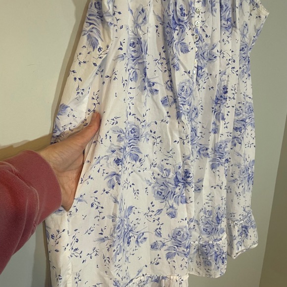 EILEEN WEST Floral Cotton Lawn Chemise Women's Nightgown L Blue Floral Pockets - Picture 6 of 7